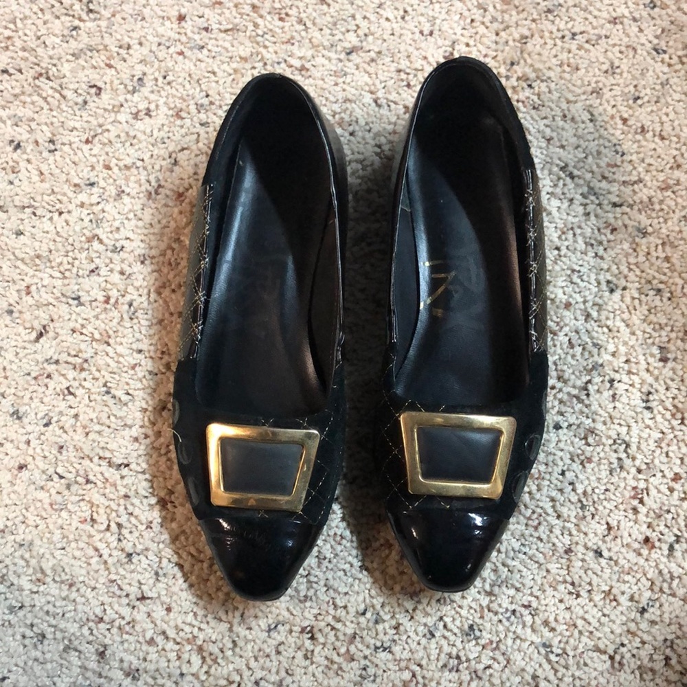 Black womens flats with gold accents